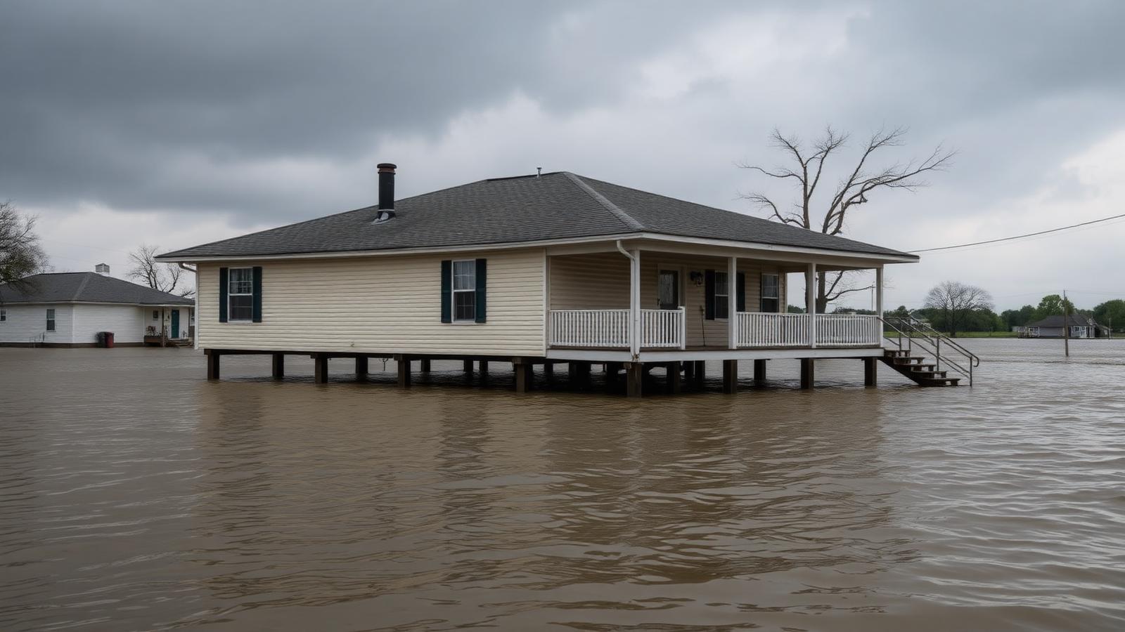Louisiana home elevated on piers above floodwaters
